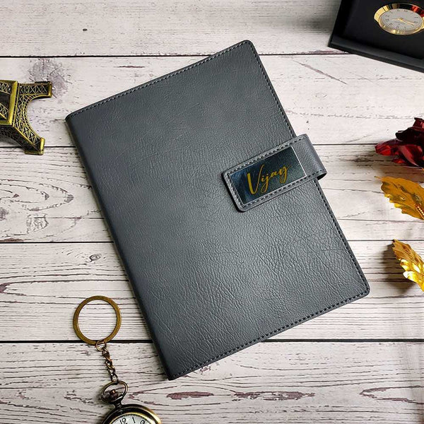 Personalised Leather Diary -Grey - Uncommongifts.in